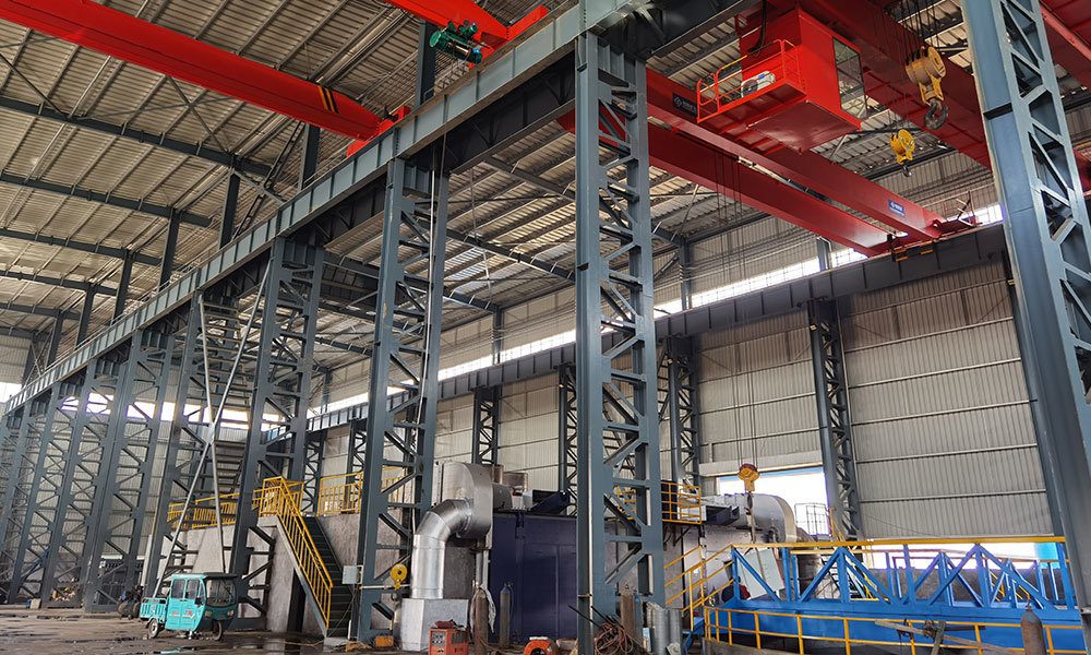 Overhead crane in metal abrasives factory Overhead crane in metal abrasives factory